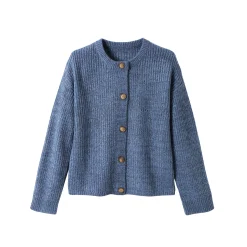 Trui En Vest<Blancheporte Cardigan in patenttricot met knoopsluiting en lange mouwen chiné blauw