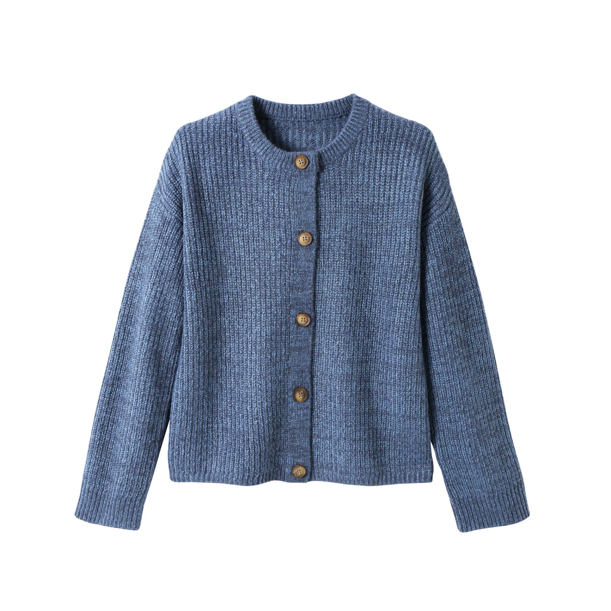 Trui En Vest<Blancheporte Cardigan in patenttricot met knoopsluiting en lange mouwen chiné blauw