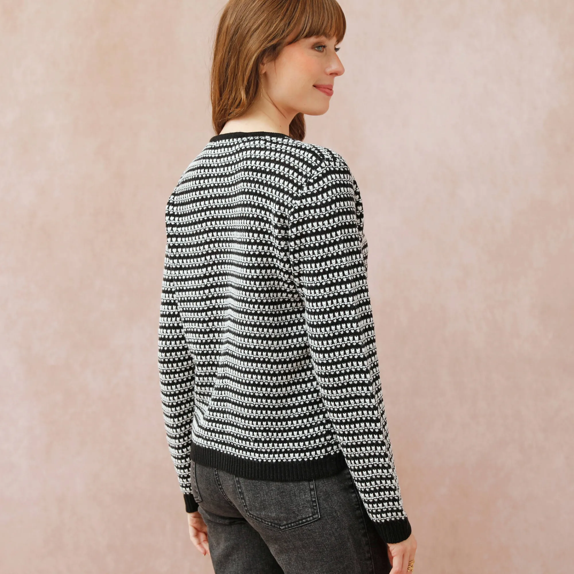Trui En Vest<Blancheporte Cardigan in tweekleurig jacquardtricot zwart / ecru