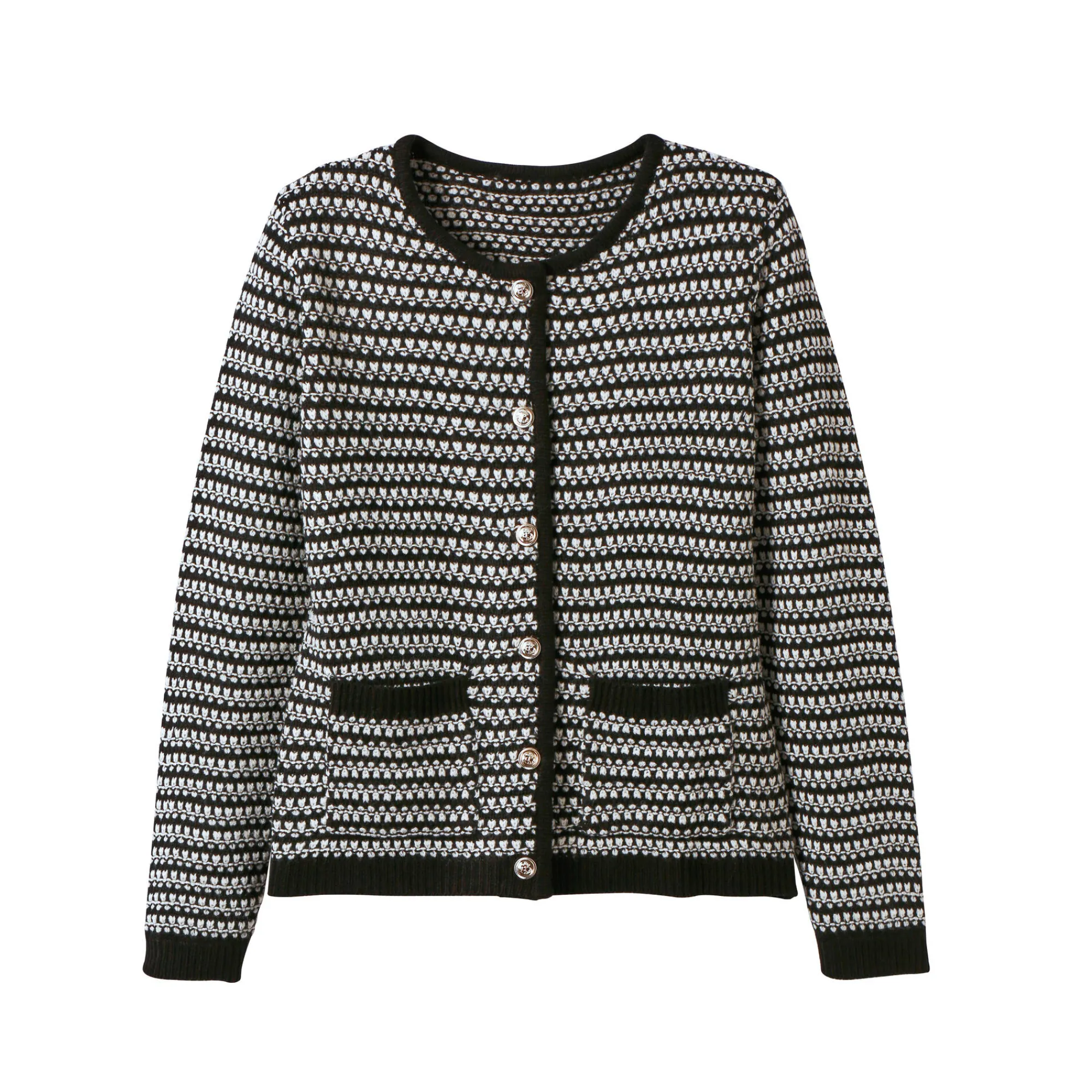 Trui En Vest<Blancheporte Cardigan in tweekleurig jacquardtricot zwart / ecru