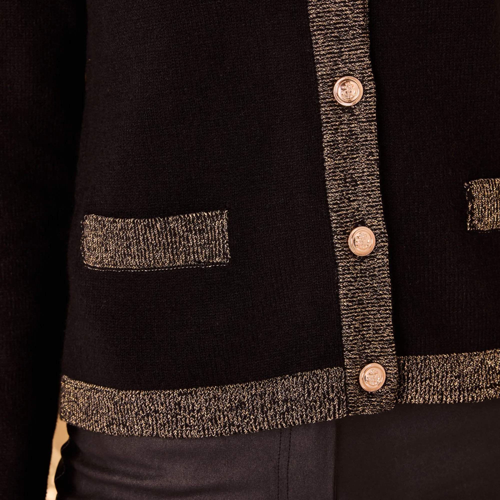 Feestoutfits Dames|Trui En Vest<Blancheporte Cardigan met goudkleurige knopen, glanzende details zwart