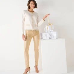 Feestoutfits Dames|Trui En Vest<Blancheporte Cardigan met goudkleurige knopen, glanzende details ecru