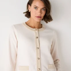 Feestoutfits Dames|Trui En Vest<Blancheporte Cardigan met goudkleurige knopen, glanzende details ecru