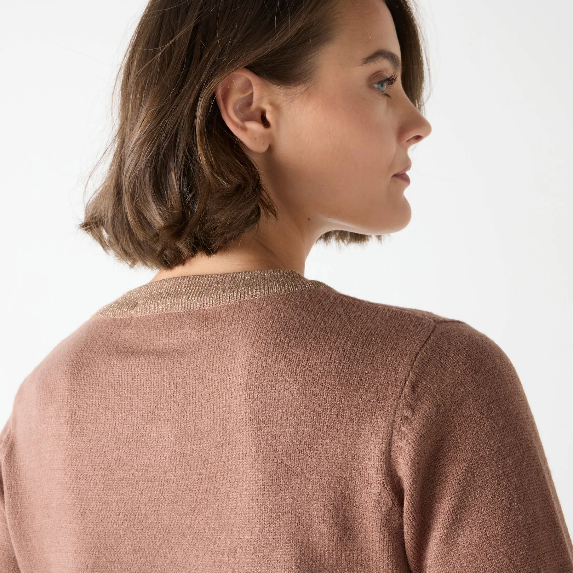 Feestoutfits Dames|Trui En Vest<Blancheporte Cardigan met goudkleurige knopen, glanzende details hazelnootbruin