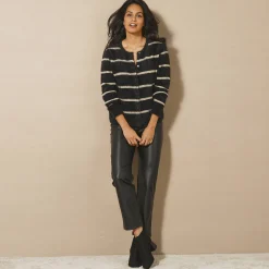 Feestoutfits Dames|Trui En Vest<Blancheporte Cardigan met goudkleurige strepen, harig tricot zwart / goudkleurig