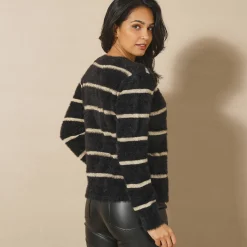 Feestoutfits Dames|Trui En Vest<Blancheporte Cardigan met goudkleurige strepen, harig tricot zwart / goudkleurig