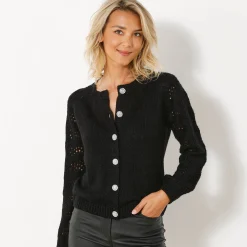 Feestoutfits Dames|Trui En Vest<Blancheporte Cardigan met 'juweel' knopen zwart