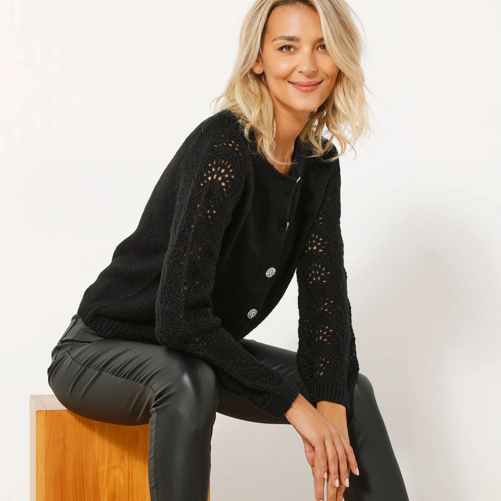 Feestoutfits Dames|Trui En Vest<Blancheporte Cardigan met 'juweel' knopen zwart