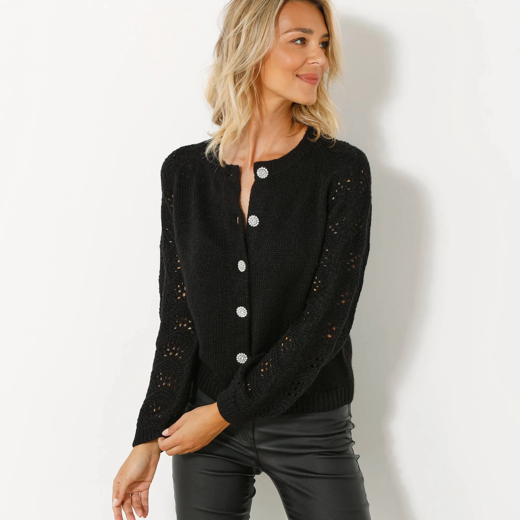Feestoutfits Dames|Trui En Vest<Blancheporte Cardigan met 'juweel' knopen zwart