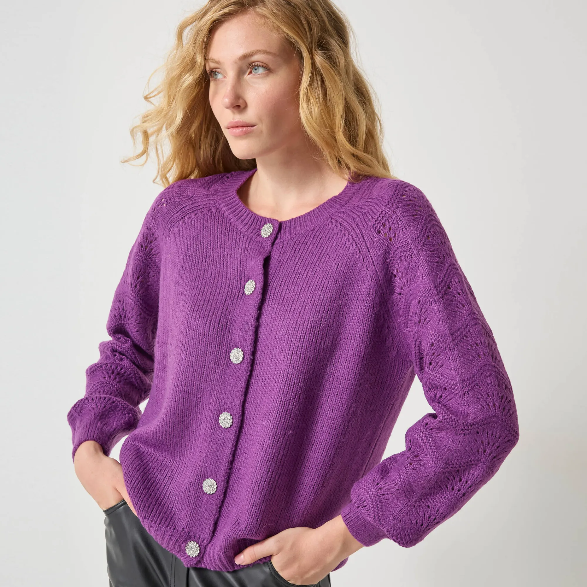 Feestoutfits Dames|Trui En Vest<Blancheporte Cardigan met 'juweel' knopen violine
