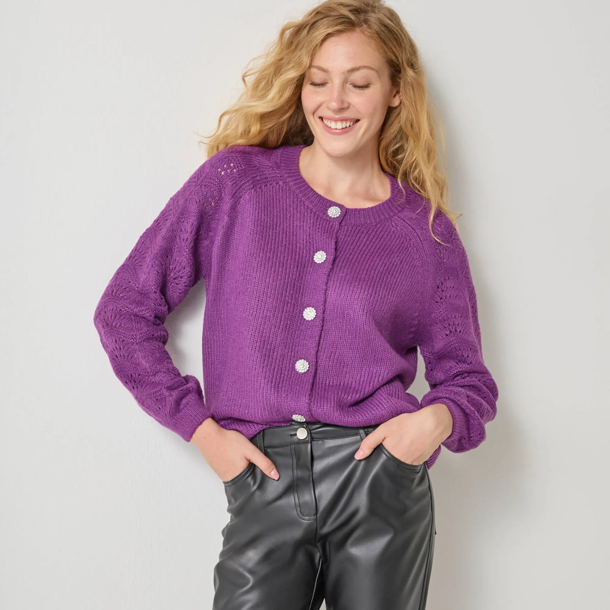 Feestoutfits Dames|Trui En Vest<Blancheporte Cardigan met 'juweel' knopen violine