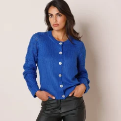 Feestoutfits Dames|Trui En Vest<Blancheporte Cardigan met 'juweel' knopen blauw