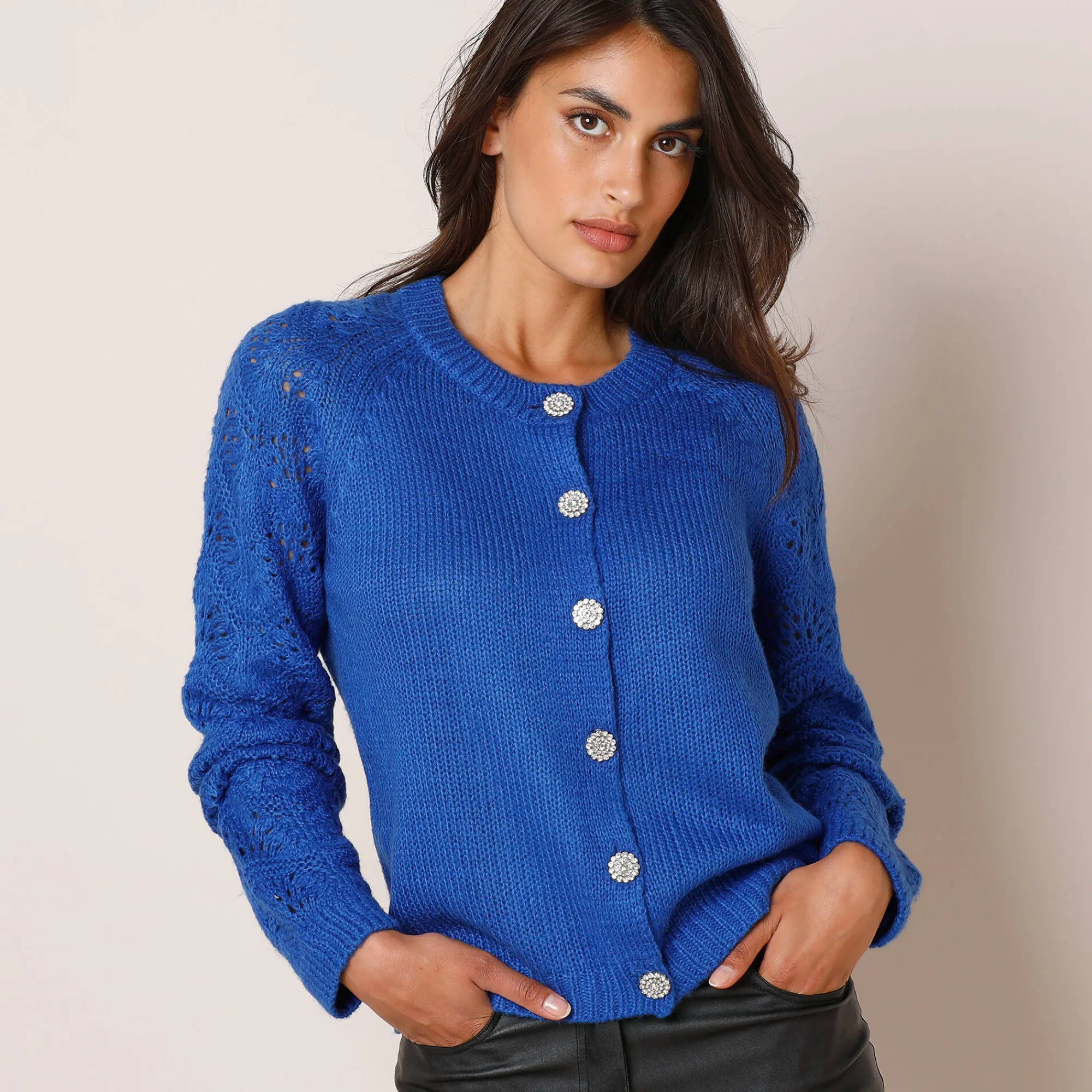 Feestoutfits Dames|Trui En Vest<Blancheporte Cardigan met 'juweel' knopen blauw