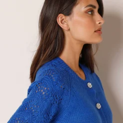 Feestoutfits Dames|Trui En Vest<Blancheporte Cardigan met 'juweel' knopen blauw