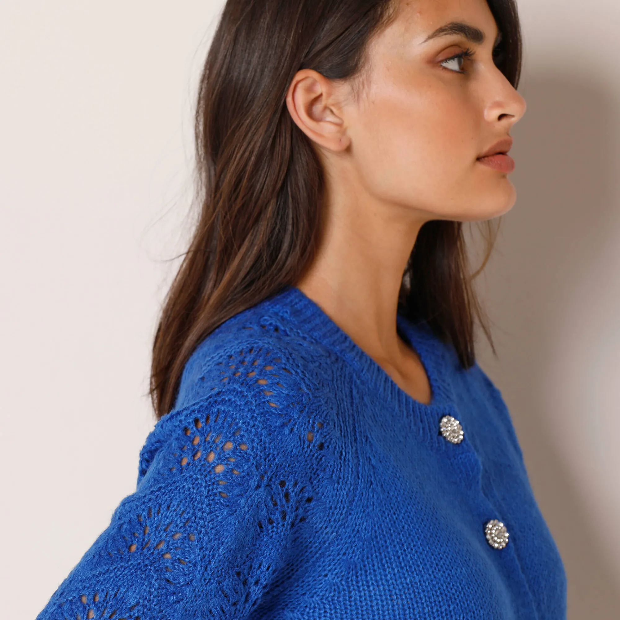 Feestoutfits Dames|Trui En Vest<Blancheporte Cardigan met 'juweel' knopen blauw