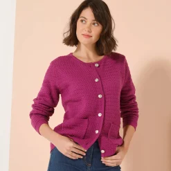Trui En Vest<Blancheporte Cardigan met knoopsluiting en zakken, fantasietricot violine