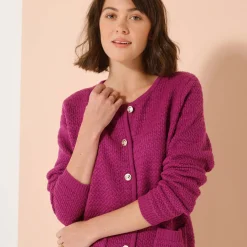 Trui En Vest<Blancheporte Cardigan met knoopsluiting en zakken, fantasietricot violine