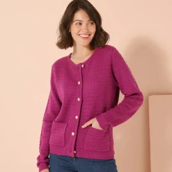 Trui En Vest<Blancheporte Cardigan met knoopsluiting en zakken, fantasietricot violine