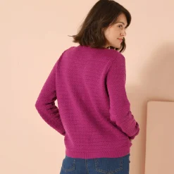 Trui En Vest<Blancheporte Cardigan met knoopsluiting en zakken, fantasietricot violine