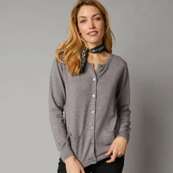 Trui En Vest<Blancheporte Cardigan met knoopsluiting, lamswol chiné grijs