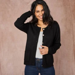 Trui En Vest<Blancheporte Cardigan met knoopsluiting en zakken, fantasietricot zwart