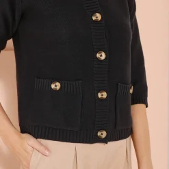 Trui En Vest<Blancheporte Cardigan met knoopsluiting en zakken, mouwen op ellebooglengte marine