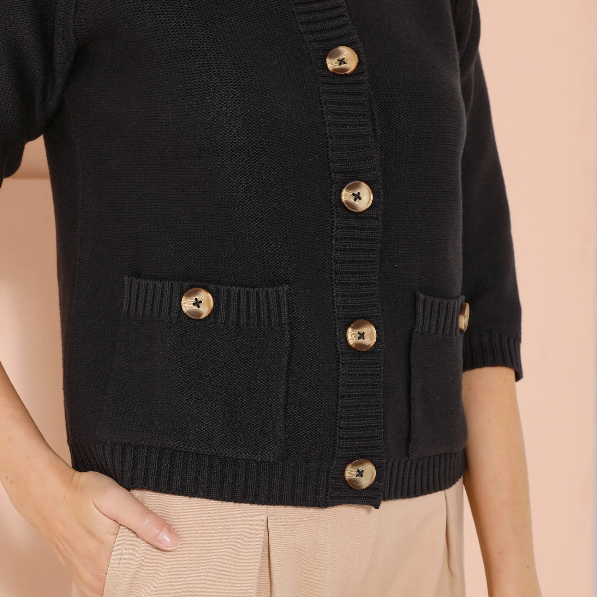 Trui En Vest<Blancheporte Cardigan met knoopsluiting en zakken, mouwen op ellebooglengte marine