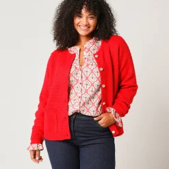 Trui En Vest<Blancheporte Cardigan met knoopsluiting en zakken, fantasietricot rood
