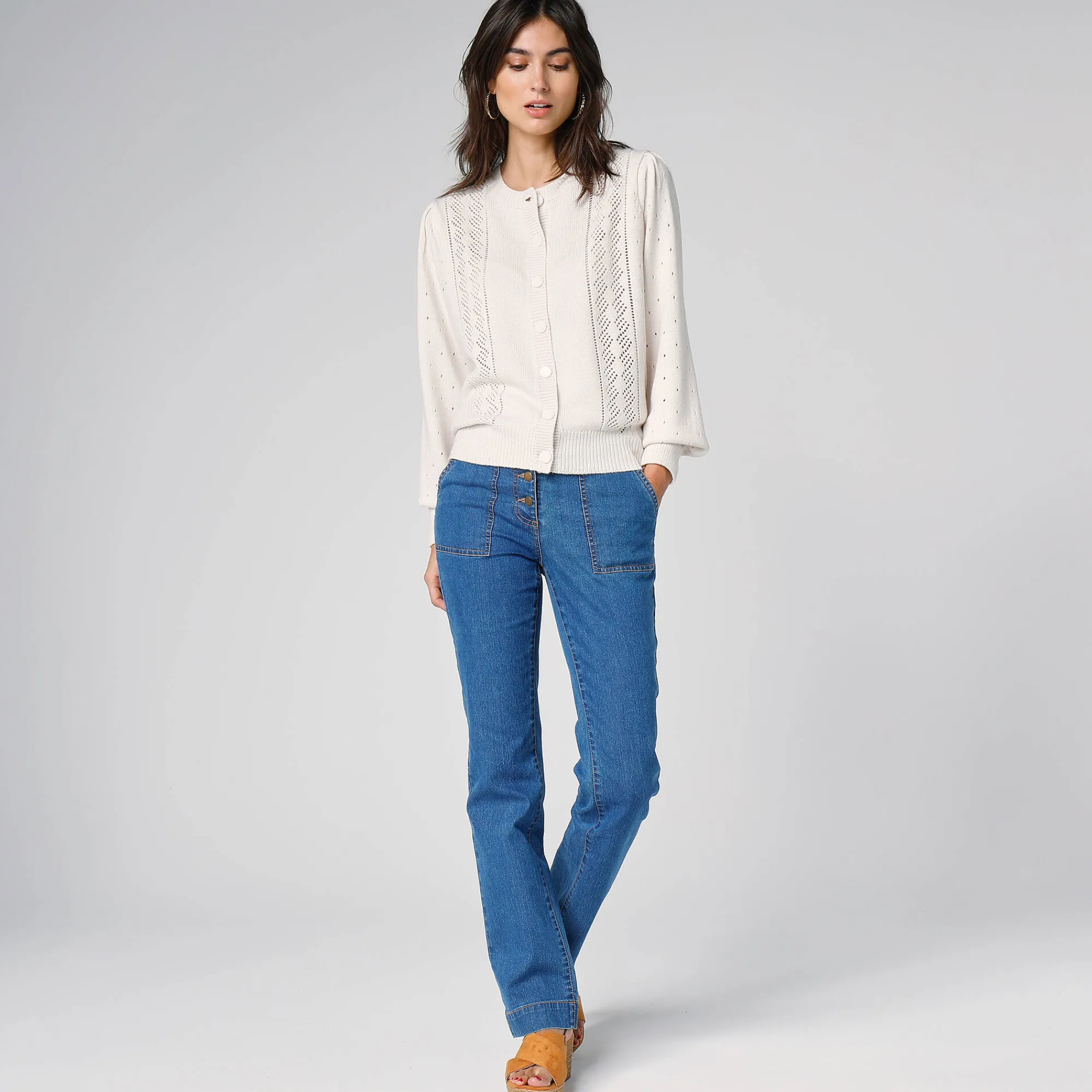 Trui En Vest<Blancheporte Cardigan met knoopsluiting, ajourtricot ecru