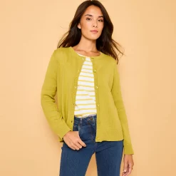 Trui En Vest<Blancheporte Cardigan met knoopsluiting, katoenmengeling anijs