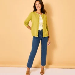 Trui En Vest<Blancheporte Cardigan met knoopsluiting, katoenmengeling anijs