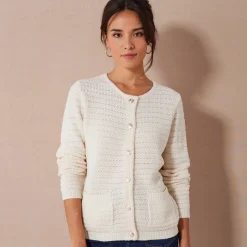 Trui En Vest<Blancheporte Cardigan met knoopsluiting en zakken, fantasietricot ecru