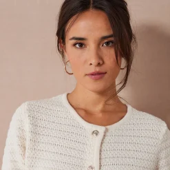 Trui En Vest<Blancheporte Cardigan met knoopsluiting en zakken, fantasietricot ecru