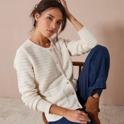Trui En Vest<Blancheporte Cardigan met knoopsluiting en zakken, fantasietricot ecru