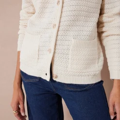 Trui En Vest<Blancheporte Cardigan met knoopsluiting en zakken, fantasietricot ecru