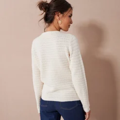 Trui En Vest<Blancheporte Cardigan met knoopsluiting en zakken, fantasietricot ecru