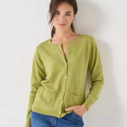Trui En Vest<Blancheporte Cardigan met knoopsluiting, lamswol mosgroen