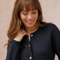 Trui En Vest<Blancheporte Cardigan met knoopsluiting en zakken, fantasietricot marine