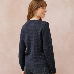 Trui En Vest<Blancheporte Cardigan met knoopsluiting en zakken, fantasietricot marine