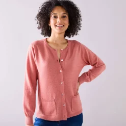 Trui En Vest<Blancheporte Cardigan met knoopsluiting, lamswol chiné roze
