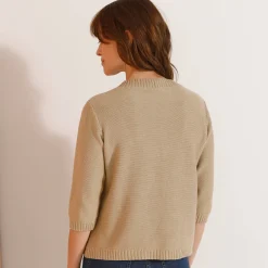 Trui En Vest<Blancheporte Cardigan met knoopsluiting en zakken, mouwen op ellebooglengte vlaskleur