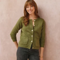 Trui En Vest<Blancheporte Cardigan met knoopsluiting en zakken, fantasietricot olijfgroen