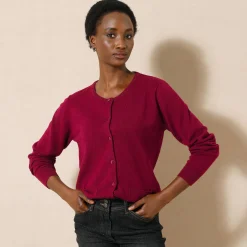 Trui En Vest<Blancheporte Cardigan met knoopsluiting, lamswol bordeaux