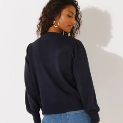 Trui En Vest<Blancheporte Cardigan met knoopsluiting, ajourtricot marine