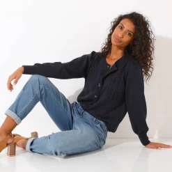 Trui En Vest<Blancheporte Cardigan met knoopsluiting, ajourtricot marine
