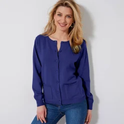 Trui En Vest<Blancheporte Cardigan met knoopsluiting, lamswol felblauw