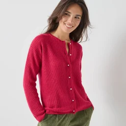 Trui En Vest<Blancheporte Cardigan met parelknopen en mohairtouch framboos