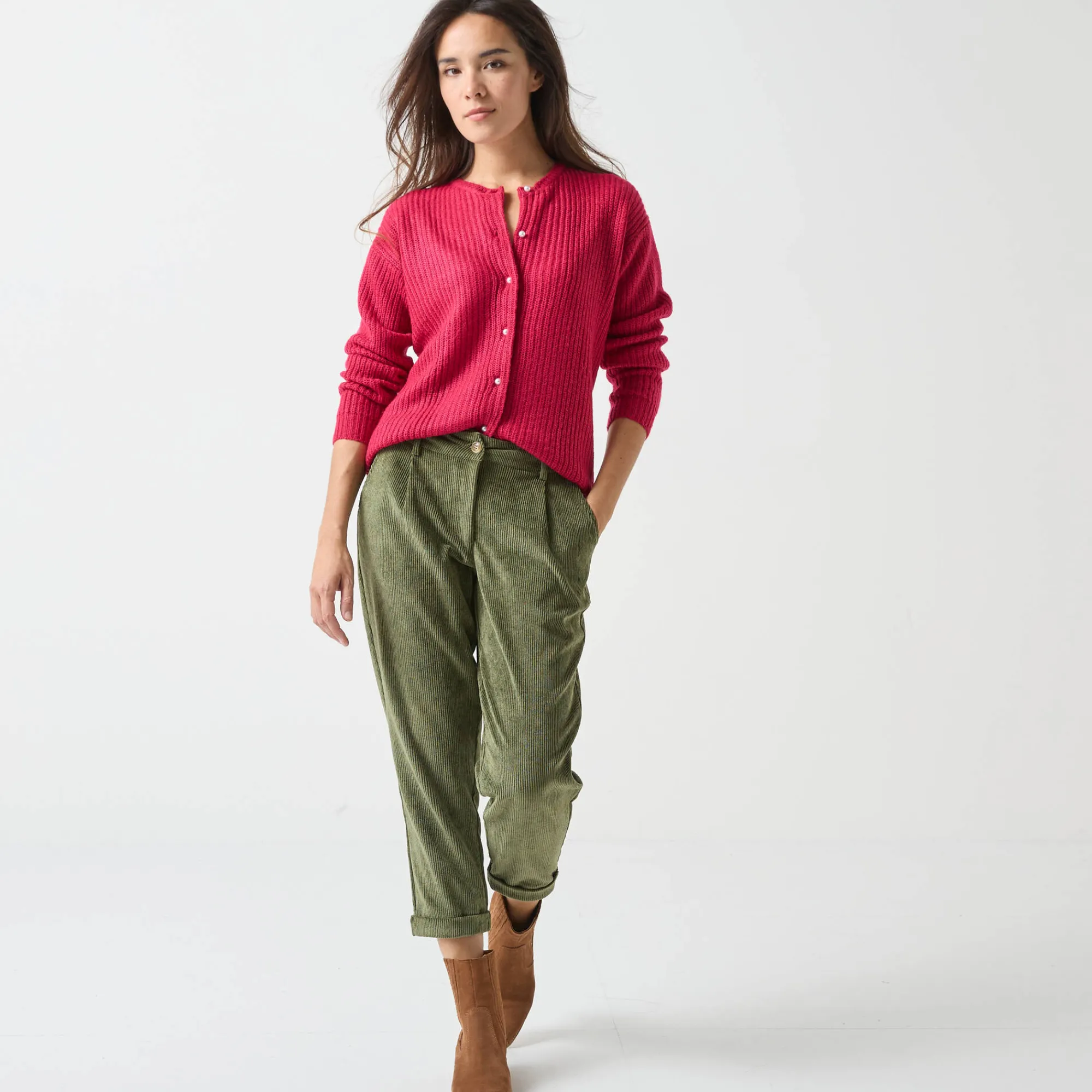 Trui En Vest<Blancheporte Cardigan met parelknopen en mohairtouch framboos