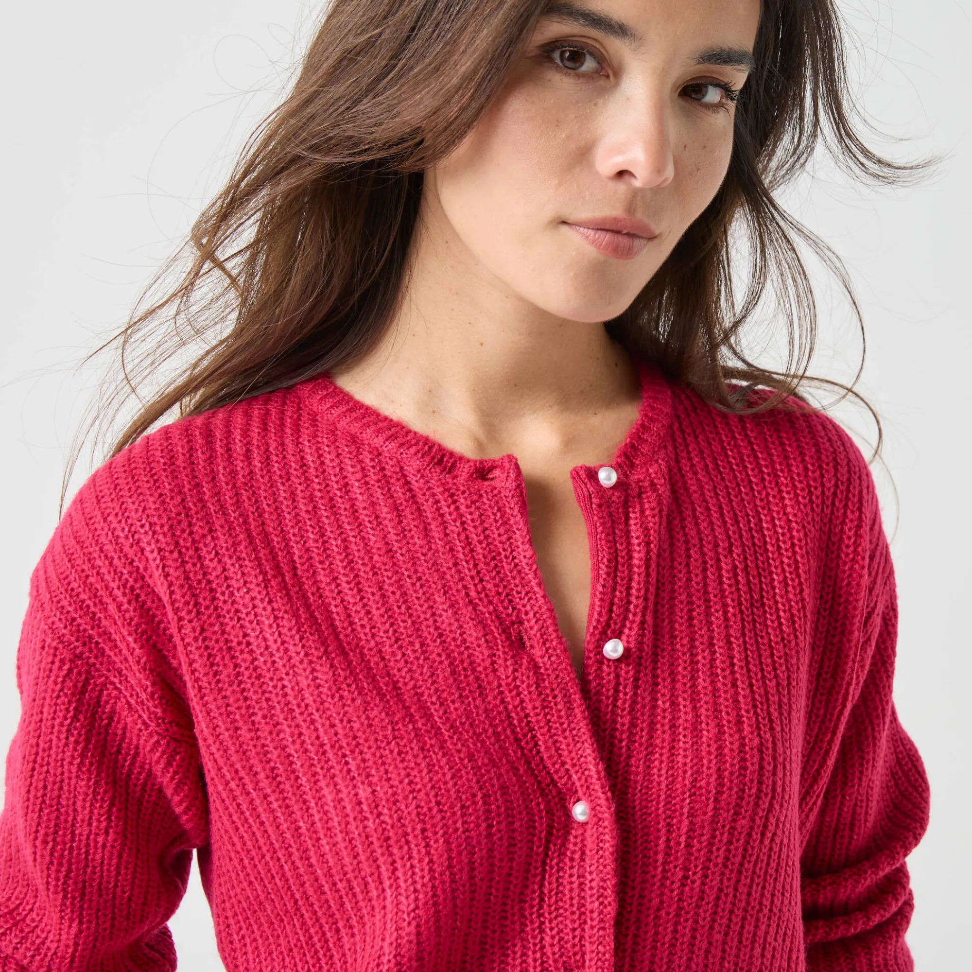 Trui En Vest<Blancheporte Cardigan met parelknopen en mohairtouch framboos