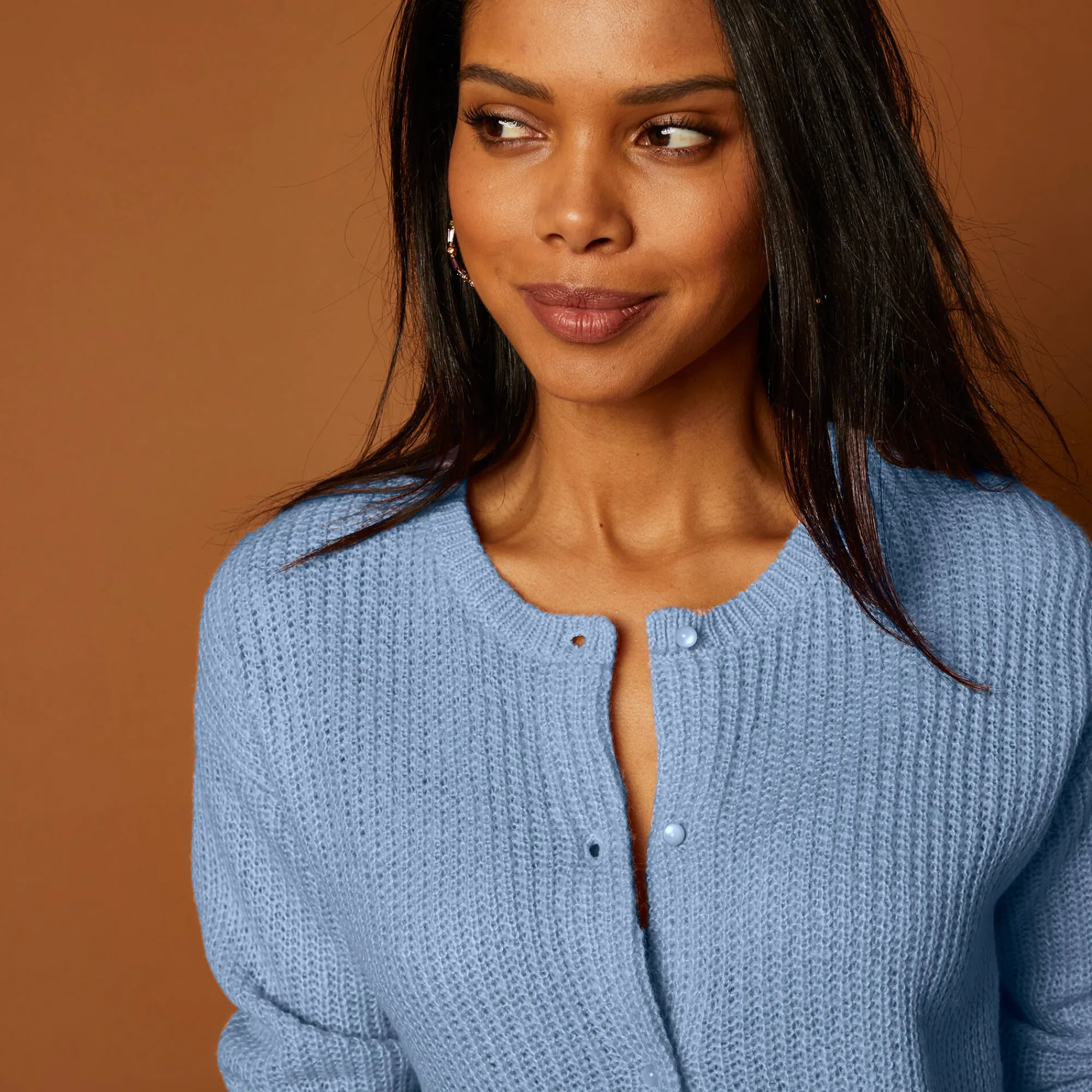 Trui En Vest<Blancheporte Cardigan met parelknopen en mohairtouch lavendelblauw